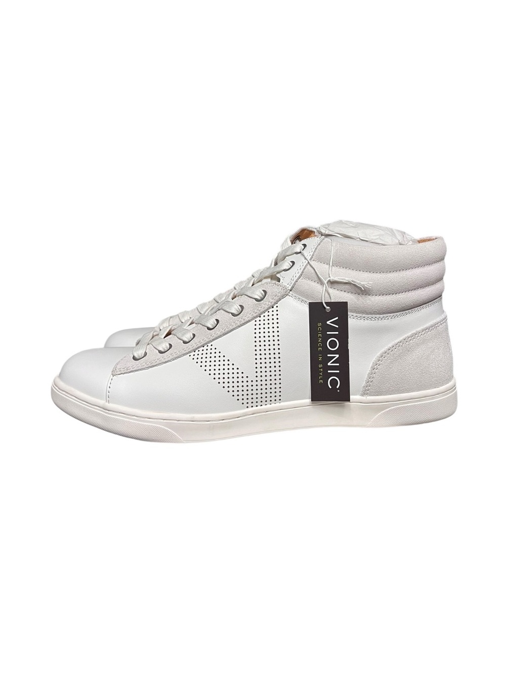 🌻Vionic Malcom High Top Sneakers White Leather Perforated Men's Size 8.5